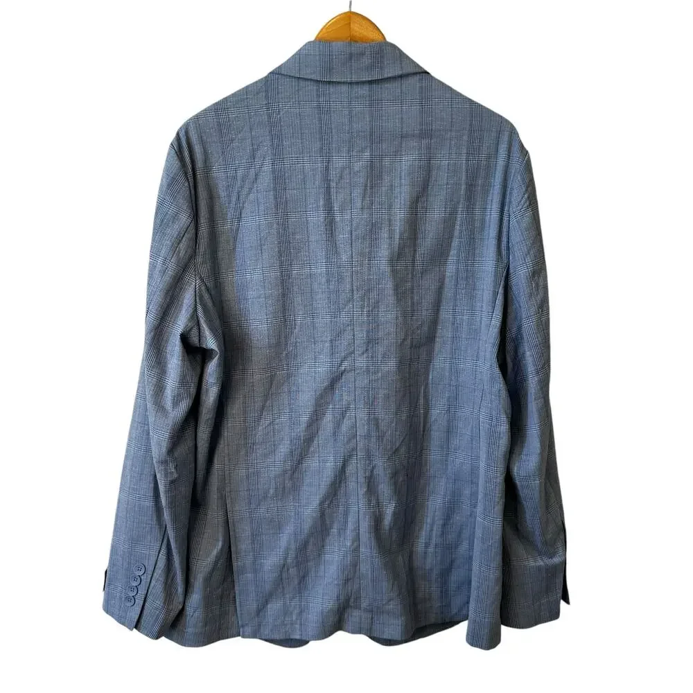 NWT Nordstrom Mens Trim Fit Plaid Linen Blend 2 Button Blazer Size 42R Classic